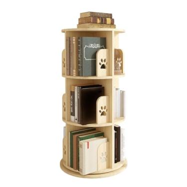 Imagem de AKALNNB Estante giratória de 360°, rack de CD de 2 a 6 camadas, organizador de estante estreito de madeira, prateleiras com design aberto, fácil de montar para sala de estar, sala de estudo