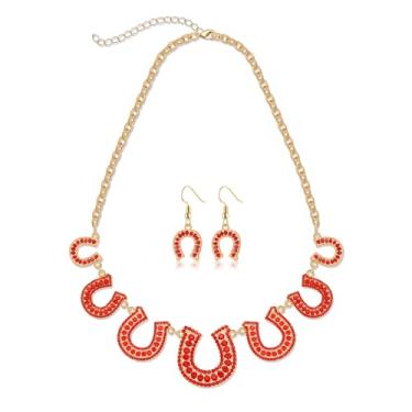 Imagem de JERTOCLE Conjuntos de joias Derby com pingente de ferradura e colar brincos para mulheres Kentucky Derby Horse Racing Day Acessórios de roupa, one size, Metal, Sem Pedra Preciosa