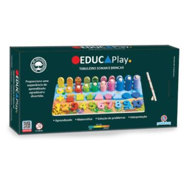 Imagem de Brinquedo Educativo Matemática Tabuleiro de Madeira Somar e Brincar Po