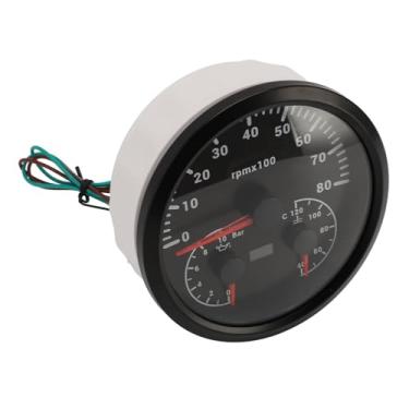 Imagem de 3 Em 1 Tacômetro para o Caminhão de Iate RV 4 3/8in 8000rpm Bedeiro de Pressão de óleo de 0 a 10 Bar de água de 40 a 120 ℃ 7 Cores Iluminadas (Black Black Belief)