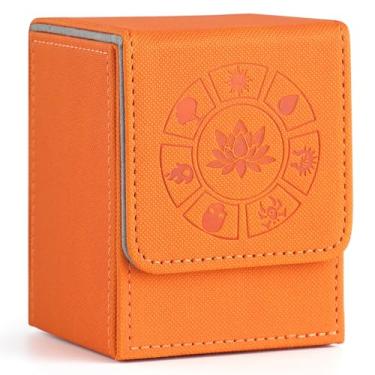 Imagem de Arkeiliy MTG Deck Box with 50 Pcs Card Sleeve, 110+ Card Storage Leather Deck Box for Magic Commander, Collectible Trading Card Cases(Orange III)