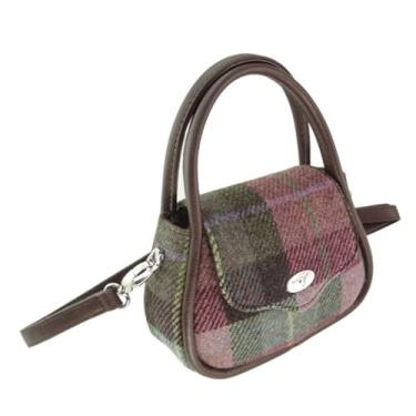 Imagem de Glen Appin Mini bolsa Harris Tweed 'Buchan' redonda, Tartã verde e rosa, Small