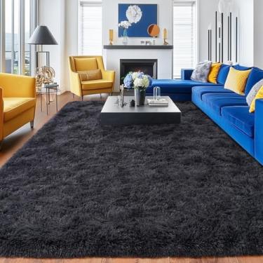 Imagem de Quntue Tapetes para sala de estar 15 x 23 cm, tapete macio e felpudo moderno para quarto, tapete fofo de pelúcia antiderrapante para crianças, meninos, meninas, decoração de casa, estética, cinza