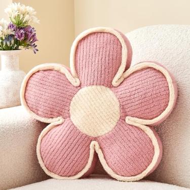 Imagem de Mepherl Almofada em forma de flor rosa, almofada de 35 cm, almofada de chão para sofá-cama, almofada decorativa de margarida macia, almofada de assento para decoração de casa