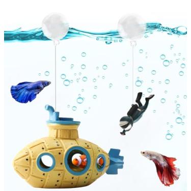 Imagem de SUPTEC Decoração flutuante para aquário submarino retrô com duas bolas flutuantes, acessório de aquário resinoso