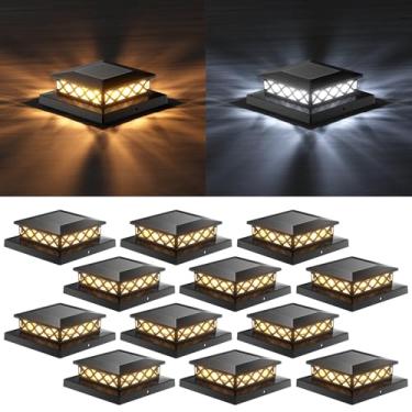 Imagem de TopVelo Poste de luz solar 12 pacotes, poste de luz solar com 2 modos de luz, 16 LEDs brilhantes decoram deck, pátio, varanda, cerca, serve para postes de vinil/madeira 10 x 12 x 15 e 15 x 15 cm