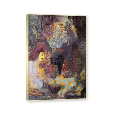 Imagem de NHLDZYH Moldura dourada champanhe. Arte em tela Otto Dix, (máscaras como ruínas), reproduções de pinturas famosas, arte de parede classicismo para sala de estar quarto decoração de casa. 60 x 90 cm