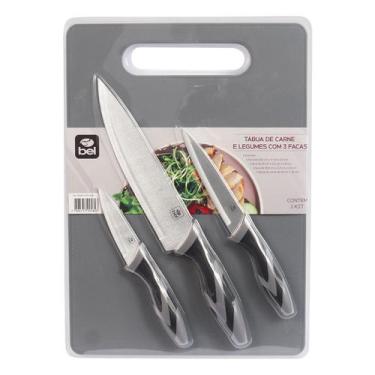Imagem de Tábua de Corte Carne e Legumes Com 3 Facas Inox Para Churrasco 228400 