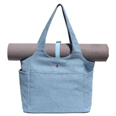 Imagem de ESVAN Bolsa de ioga, bolsa de ombro feminina, bolsa de ombro para viagem, escritório, treino, academia, enfermeira, praia, (linho azul)