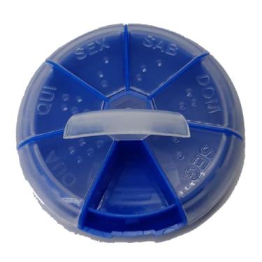 Imagem de 1 Caixa Porta Comprimidos Redondo Organizador Semanal Remédio Diário (Azul)