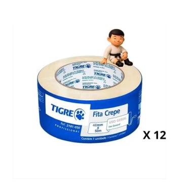 Imagem de Kit com 12 tigre fita crepe larga 48x50 - TIGRE FERRAMENTAS DE PINTURA