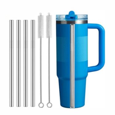 Imagem de Canudo de metal de substituição para Stanley Quencher ProTour Flip Tumbler 1,134 g, pacote com 4 canudos de aço inoxidável com escova de limpeza para Stanley Quencher ProTour Copo de 1,134 g