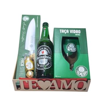 Imagem de Cesta Presente Namorado Palmeirense com Faca, Taça e Cerveja (Palmeiras)