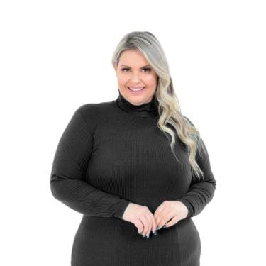 Imagem de Blusa Cacharrel Térmica Gola Alta Canelada Plus Size Moda Inverno Frio