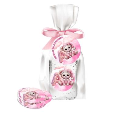 Imagem de kit 25 Lembrancinhas Alcool Gel Ursinha Rosa Maternidade e Chá De Bebê