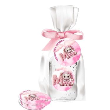 Imagem de kit 25 Lembrancinhas Alcool Gel Ursinha Rosa Maternidade e Chá De Bebê