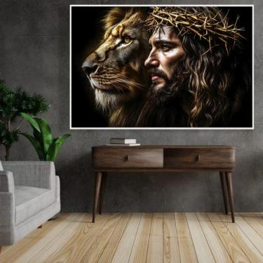 Imagem de Quadro Decorativo Leão de Judá & Jesus Cristo - MeMoldura, Moldura Bra