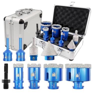 Imagem de BRSCHNITT Conjunto de Brocas Diamantadas, Serra Copo Diamantada para Perfuração de Porcelanato, Cerâmica, Mármore, Granito com Rosca de 5/8-11(Brocas de 6/8/25/35/50/65, Broca de D (Kit9,)