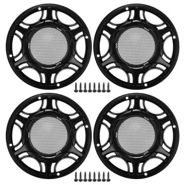 Imagem de ACROPIX Capa universal de grade de alto-falante de carro de 15 cm redonda de malha de 15 cm caixa protetora de subwoofer com parafusos de montagem preto - pacote com 4