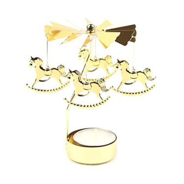 Imagem de Castiçal giratório de carrossel giratório para velas para decoração de casamento de Natal, castiçal, suporte de vela giratório, suporte de luz de chá, suporte de vela de metal