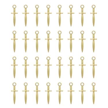 Imagem de Ruwado 50 pingentes de espada de metal 2,4 x 0,7 cm pequenos pingentes vintage para mulheres faça-você-mesmo joias colar pulseiras, brincos chaveiro suprimentos (ouro)