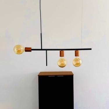 Imagem de Lustre Moderno Fuzue com 3 Lâmpadas – Pendente Decorativo para Sala de Estar, Jantar e Escritório – Soquete E27 (Preto/Cobre Verniz)