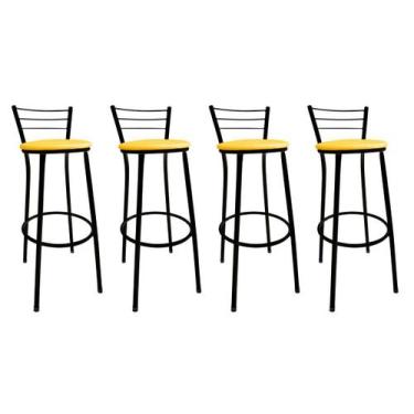 Imagem de Kit 4 Banquetas Bistrô Aço Pintura Epóxi Preta Assento Amarelo - Metal