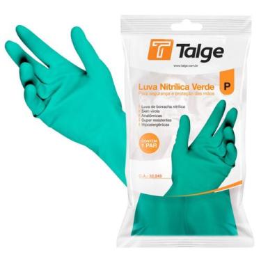 Imagem de Luva limpeza nitrilica verde talge - kit 12 pares, P