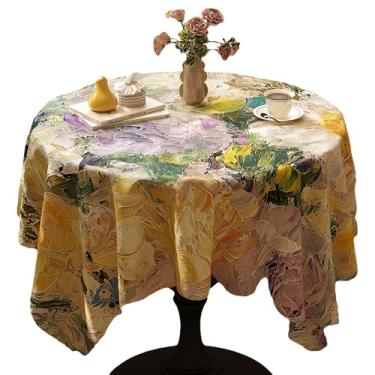 Imagem de auons Toalha de mesa vintage quadrada pintura a óleo com estampa de flores, capa de mesa de café à prova d'água e de linho de algodão, 91 x 91 cm