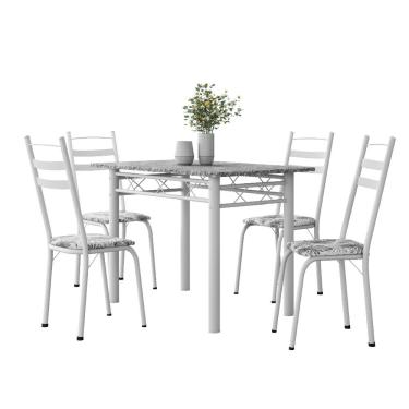 Imagem de Conjunto De Mesa Sala De Jantar Com 4 Cadeiras Leia Tubular Granito 1,20m Artefamol Branco / Floral