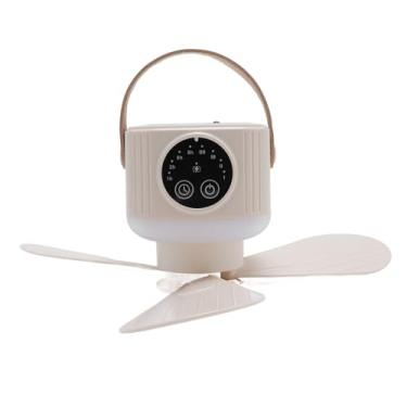 Imagem de Asixxsix Ventilador de campismo com lanterna LED, ventilador de teto recarregável USB com bateria de 3600mAh Ventilador de teto portátil para tenda, campismo, exterior (Creme)