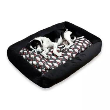 Imagem de Cama Pet Quadrada Caminha Colchonete de Cachorro e Gato Antiderrapante Estampada(Cachorro Preto,Médio (70cmX50cm))