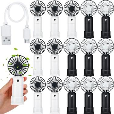Imagem de Woanger 15 peças mini ventilador portátil a granel 3 velocidades USB ventilador de mão com base operado por bateria pequeno ventilador de mesa portátil ventilador elétrico de cílios para casamento,