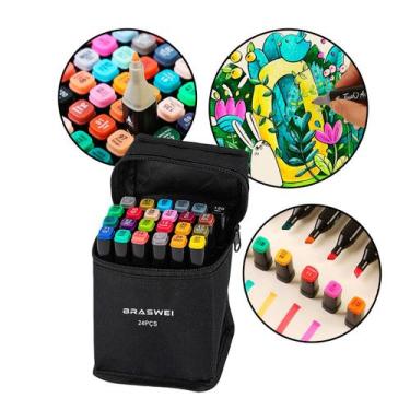 Imagem de Conjunto de Canetinhas Coloridas Ponta Dupla com Estojo - Braswei