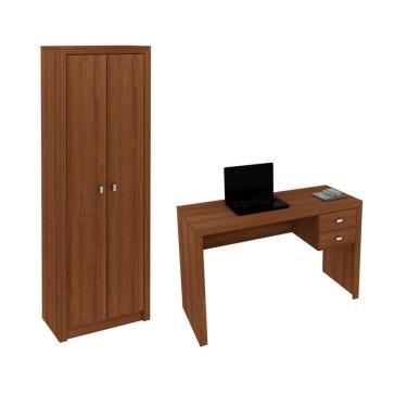 Imagem de Escritório com Mesa para Computador 2 Gavetas Com Armário 2 Portas Amendoa - FdECOR