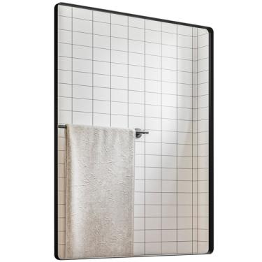 Imagem de Espelho Decorativo Retangular Com Moldura Aço Preto D01 90x60