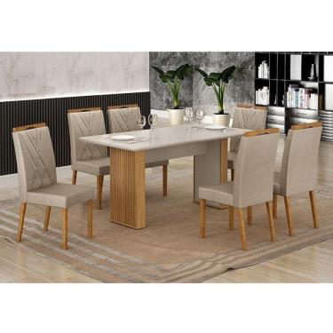 Imagem de Mesa De Jantar Ambiente Júlia 160x80cm Cinamomo Off White Com 6 Cadeiras Lara Veludo Bege - Valdemóveis