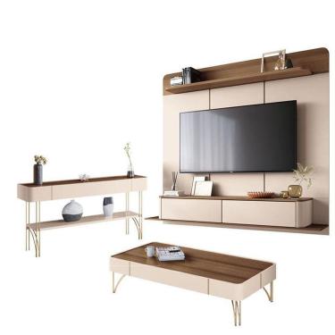 Imagem de Home Suspenso Galax E Aparador Vivant E Mesa De Centro Cadenza Castanho Off White - Hb Móveis