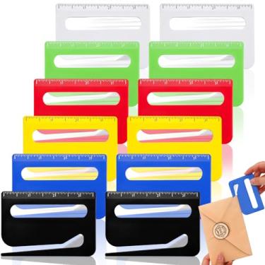 Imagem de Feifeiya 12 peças abridor de envelope abridor de carta cortador de envelope cortador de papel de embrulho com lâmina oculta pacote ferramenta de corte de correio com lupa de escala para escritório