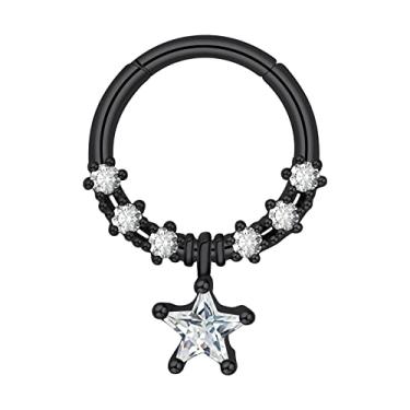 Imagem de YOFANST Septum Clicker Anel de segmento articulado de aço inoxidável 16G Opala Sol Lua Daith Cartilagem Heilx Brincos de nariz Argola, Metal, Zircônia cúbica