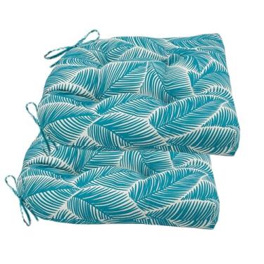 Imagem de Outdoor Chair Cushions, U-Shaped Wicker Seat Cushion Set of 2, Water-Resistant and Fading-Resistant for Patio Garden Home Office Furniture(Blue leaves)