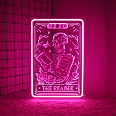 Imagem de Whfobfe Livro de leitura de esqueleto, letreiro de neon, luzes de néon, placas de néon para decoração de parede, alimentadas por USB, placas de néon led para decoração de quarto