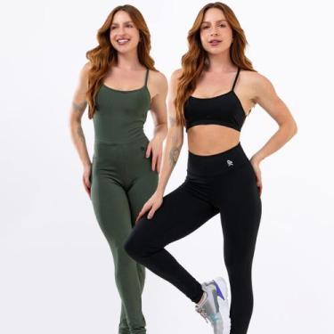 Imagem de Kit Macacão Costa Nua Longo + Conjunto Fitness Top Alça Calça Legging 