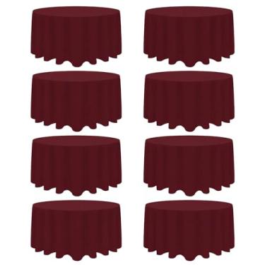 Imagem de Heneger Pacote com 8 toalhas de mesa redondas bordô 228 cm, resistente a manchas e rugas, bordô, tecido de poliéster reutilizável e lavável, para buffet, festa de casamento e banquete