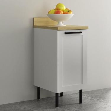 Imagem de Balcão 40cm em Mdf com 1 Porta Tampo e 1 Prateleira Cz Branco/Carvalho