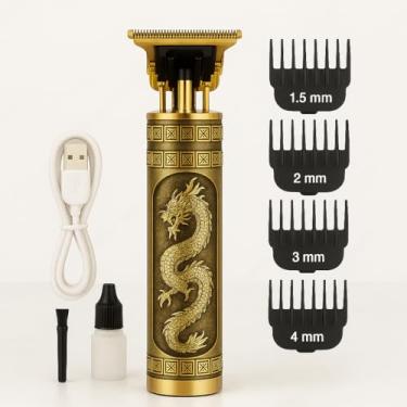 Imagem de Máquina Profissional Dragão Barbeador Acabamento Sem Fio Cabelo Barba Pezinho Personalizada Com Limitador de Lamina Ajustável Recarregável 4 Pentes Óleo Escovinha Kit Conjunto Aparador