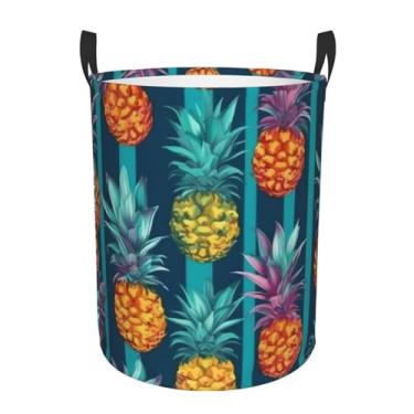 Imagem de Cesto colorido de abacaxi tropical dobrável à prova d'água cesto de armazenamento de roupas com alças pano oxford organizador de brinquedos cesta para banheiro, lavanderia, quarto, pequeno