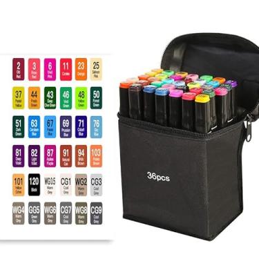Imagem de Canetas Marcador Permanente Canetinhas Ponta Dupla para Desenhos Profissional 12, 24, 36, 48, 60, 80,100,120, 168, 204 Cores Conjunto (36)
