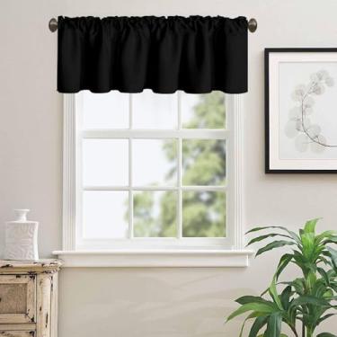 Imagem de Ladity Saia blackout para janela cortinas pretas de cozinha para sala de estar, quarto, banheiro, quarto, escurecimento, janela curta, painel decorativo de bolso de varão, 1 peça 106,7 cm L x 45,7 cm