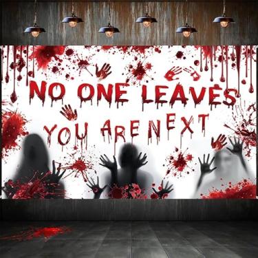 Imagem de Pano de fundo Bloody Halloween No One Leaves You are Next Horrible Scary Bloody Brick Wall Photo Backdrops Impressão à mão Mancha de Sangue Decoração de Festa Banner Fundo Fotográfico